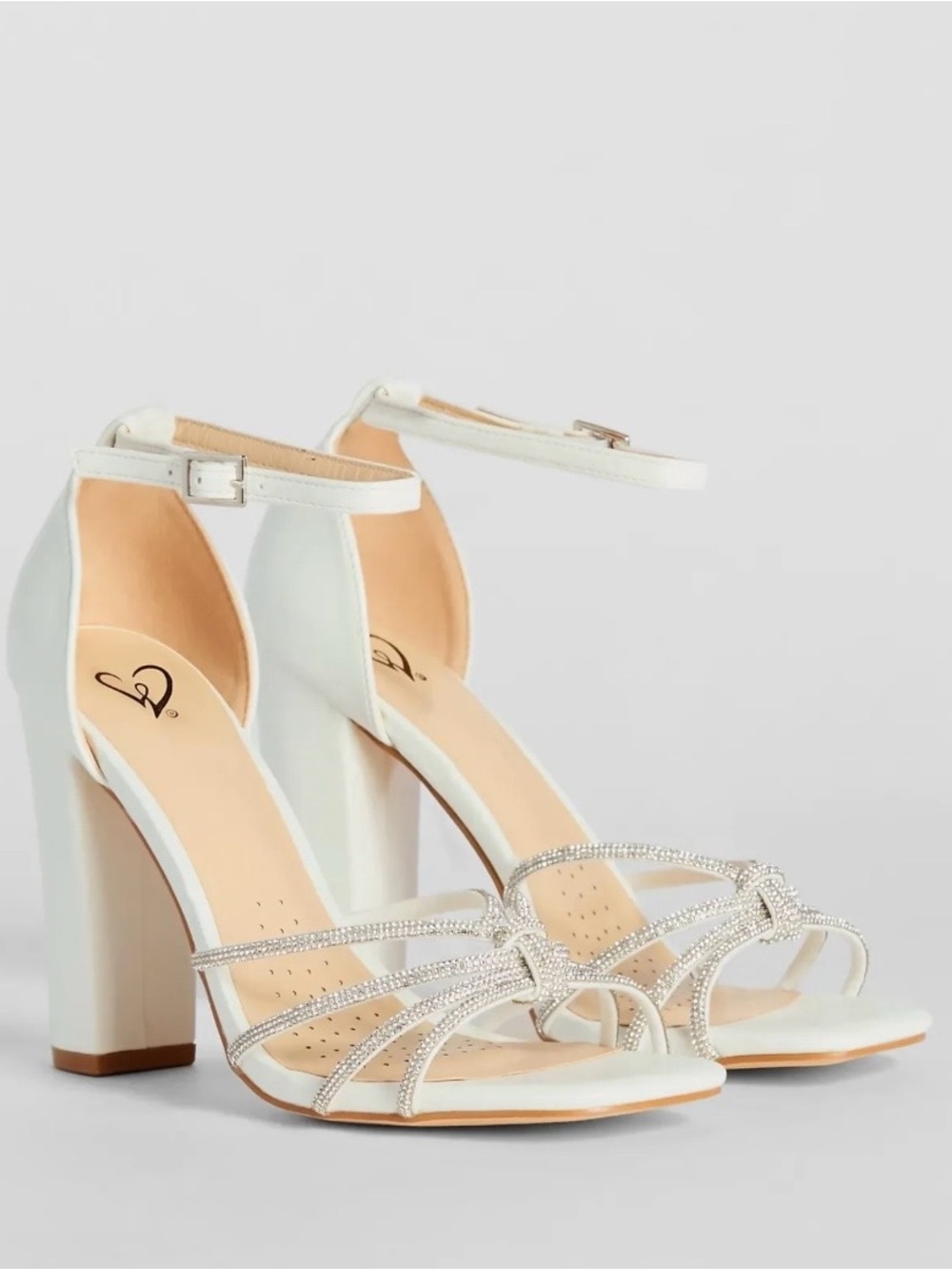 Windsor White Crystal-Strap Block Heel Sandals 7.5 Women’s